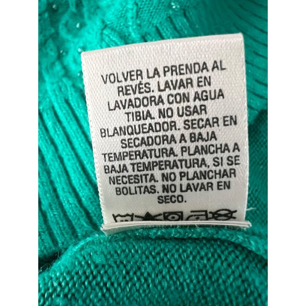 Classic Elements Women’s sweater size large (14-16) Green sequins cable knit - Picture 11 of 14